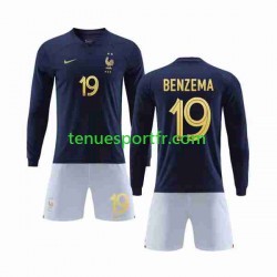 Kit Enfant Maillot Domicile France Benzema 19 World Cup 2022 à Manches Longues
