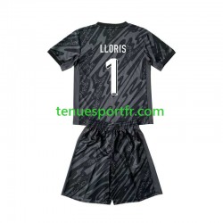 Kit Enfant Maillot Extérieur France Gardien Hugo Lloris 1 Euro 2024 Noir à Manches Courtes