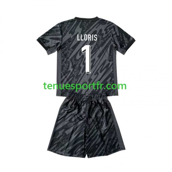 Kit Enfant Maillot Extérieur France Gardien Hugo Lloris 1 Euro 2024 Noir à Manches Courtes