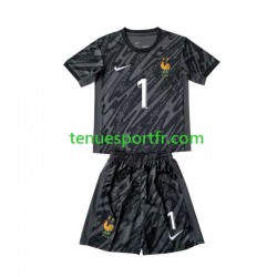 Kit Enfant Maillot Extérieur France Gardien Hugo Lloris 1 Euro 2024 Noir à Manches Courtes