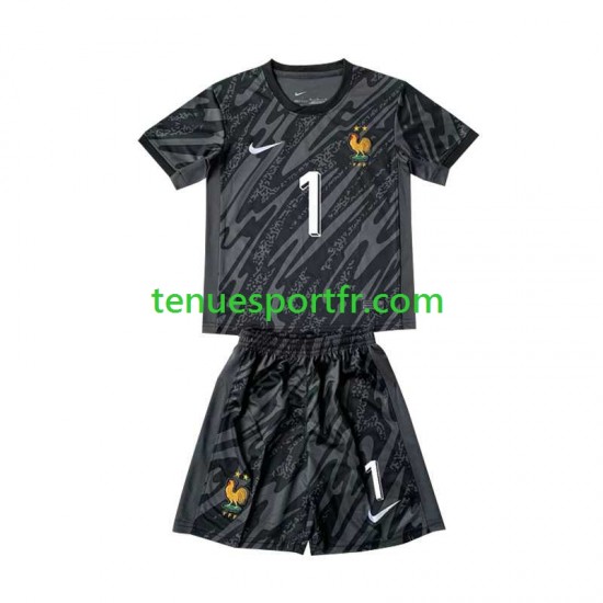 Kit Enfant Maillot Extérieur France Gardien Hugo Lloris 1 Euro 2024 Noir à Manches Courtes