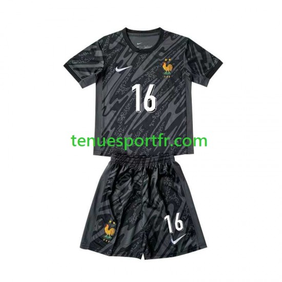Kit Enfant Maillot Extérieur France Gardien Mike Maignan 16 Euro 2024 Noir à Manches Courtes