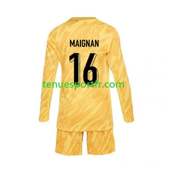 Kit Enfant Maillot Domicile France Gardien Mike Maignan 16 Euro 2024 Jaune à Manches Longues