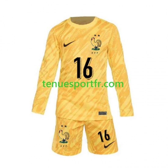 Kit Enfant Maillot Domicile France Gardien Mike Maignan 16 Euro 2024 Jaune à Manches Longues