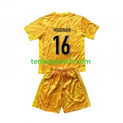 Kit Enfant Maillot Domicile France Gardien Mike Maignan 16 Euro 2024 Jaune à Manches Courtes