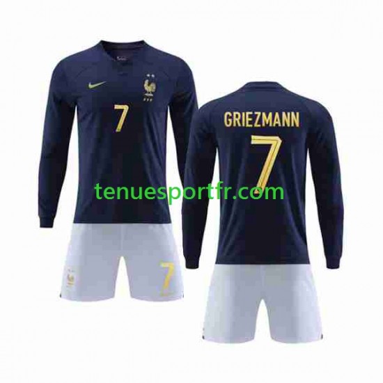 Kit Enfant Maillot Domicile France Griezmann 7 World Cup 2022 à Manches Longues