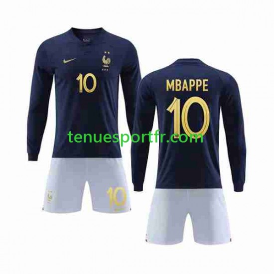 Kit Enfant Maillot Domicile France Mbappe 10 World Cup 2022 à Manches Longues