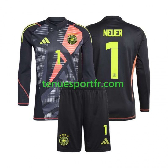 Kit Enfant Maillot Domicile Allemagne Gardien Manuel Neuer 1 Euro 2024 Noir à Manches Longues