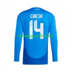 Homme Maillot Domicile Italie Chiesa 14 Euro 2024 Bleu à Manches Longues