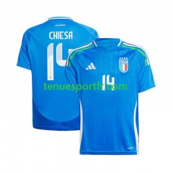 Homme Maillot Domicile Italie Chiesa 14 Euro 2024 Bleu à Manches Courtes