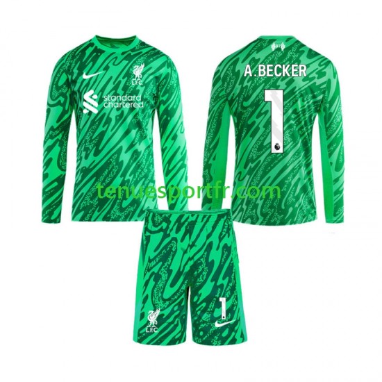 Kit Enfant Maillot Extérieur Liverpool Gardien Alisson Becker 1 2024-2025 à Manches Longues
