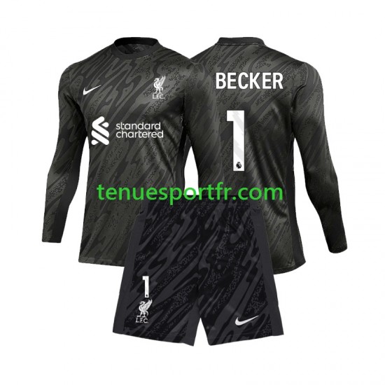 Kit Enfant Maillot Domicile Liverpool Gardien Alisson Becker 1 2024-2025 à Manches Longues