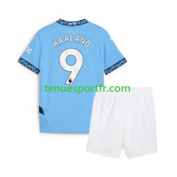 Kit Enfant Maillot Domicile Manchester City Erling Haaland 9 2024-2025 Bleu à Manches Courtes