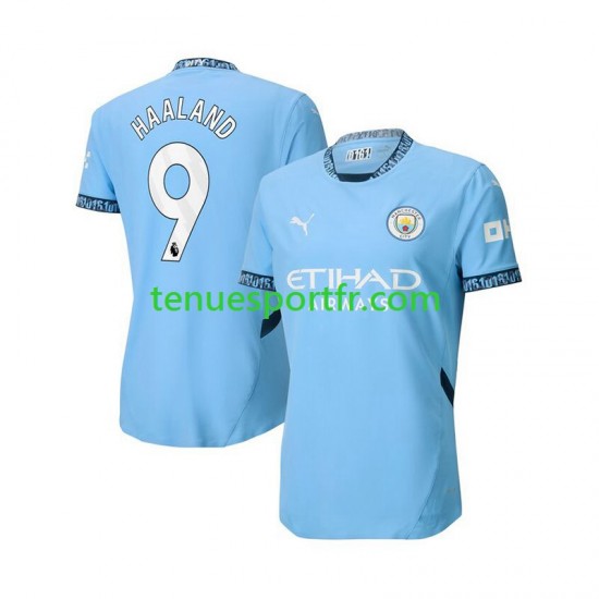 Homme Maillot Domicile Manchester City Erling Haaland 9 2024-2025 Bleu à Manches Courtes