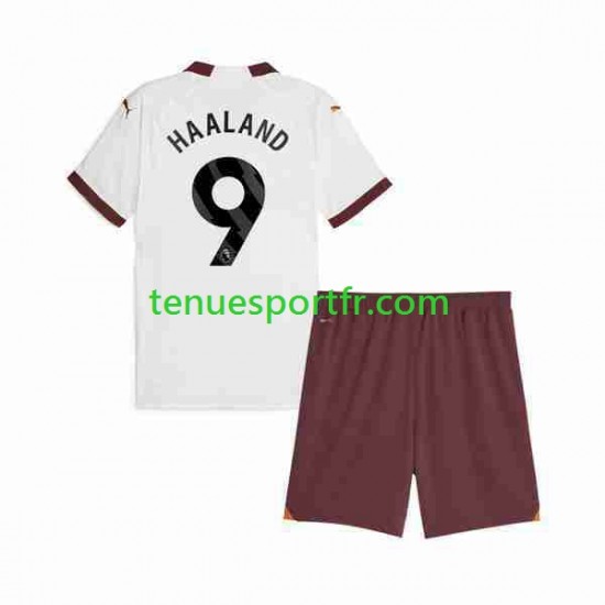 Kit Enfant Maillot Extérieur Manchester City Erling Haaland 9 2023-2024 à Manches Courtes