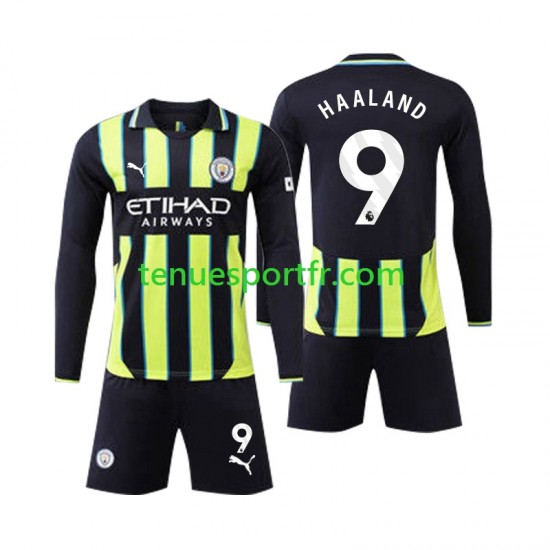 Kit Enfant Maillot Extérieur Manchester City Erling Haaland 9 2024-2025 à Manches Longues