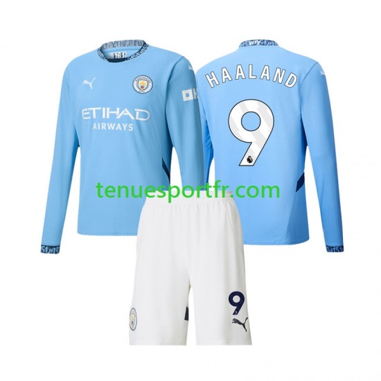 Kit Enfant Maillot Domicile Manchester City Erling Haaland 9 2024-2025 à Manches Longues