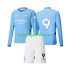 Kit Enfant Maillot Domicile Manchester City Erling Haaland 9 2024-2025 à Manches Longues