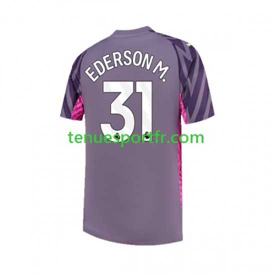 Homme Maillot Extérieur Manchester City Gardien Ederson Moraes 31 2023-2024 à Manches Courtes