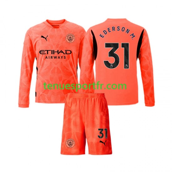 Kit Enfant Maillot Extérieur Manchester City Gardien Ederson Moraes 31 2024-2025 à Manches Longues