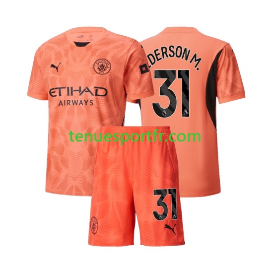 Kit Enfant Maillot Extérieur Manchester City Gardien Ederson Moraes 31 2024-2025 à Manches Courtes