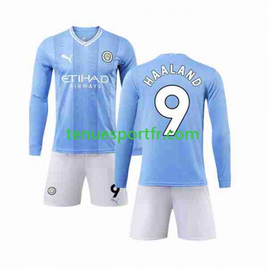 Kit Enfant Maillot Domicile Manchester City Haaland 9 2023-2024 à Manches Longues