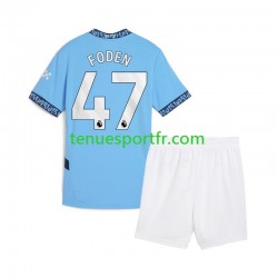 Kit Enfant Maillot Domicile Manchester City Phil Foden 47 2024-2025 Bleu à Manches Courtes