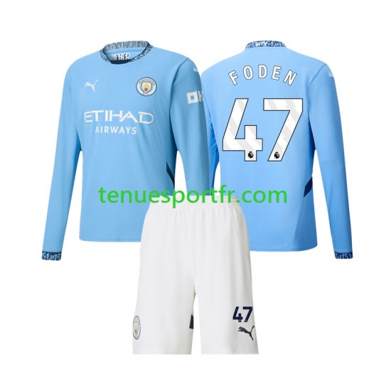 Kit Enfant Maillot Domicile Manchester City Phil Foden 47 2024-2025 à Manches Longues