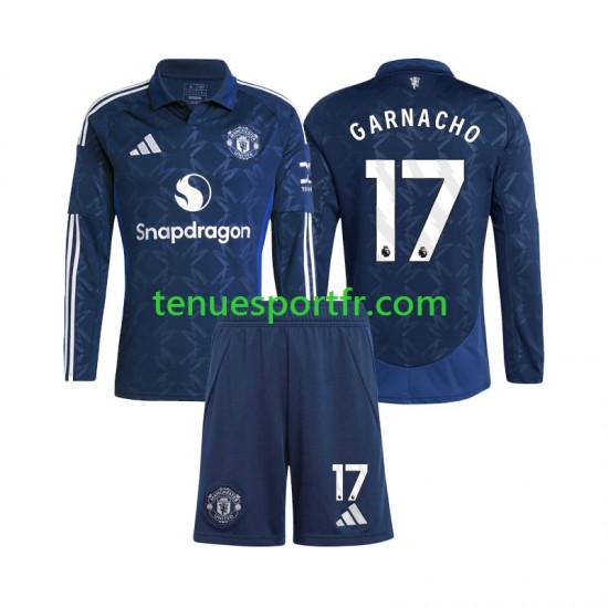 Kit Enfant Maillot Extérieur Manchester United Alejandro Garnacho 17 2024-2025 à Manches Longues