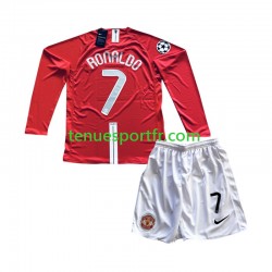 Kit Enfant Maillot Retro Domicile Manchester United Cristiano Ronaldo 7 Champion League 2007 à Manches Longues