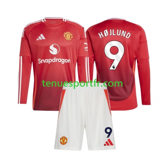 Kit Enfant Maillot Domicile Manchester United Rasmus Hojlund 9 2024-2025 à Manches Longues