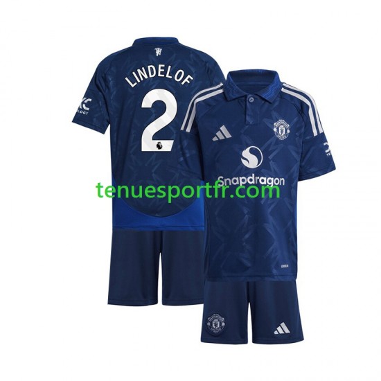 Kit Enfant Maillot Extérieur Manchester United Victor Lindelof 2 2024-2025 Rouge à Manches Courtes
