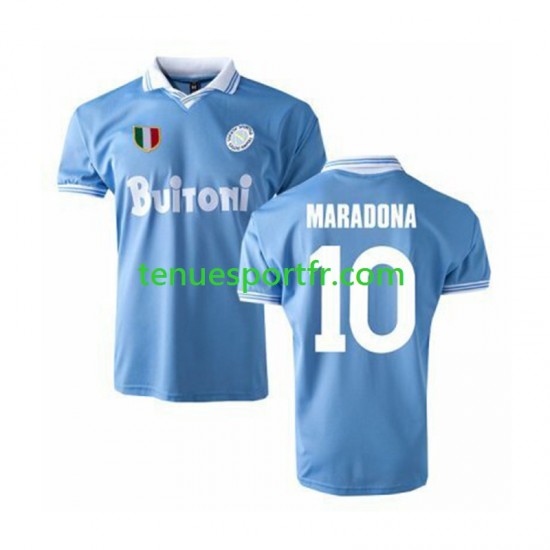Homme Maillot Retro Domicile Naples MARADONA 10 1986 à Manches Courtes