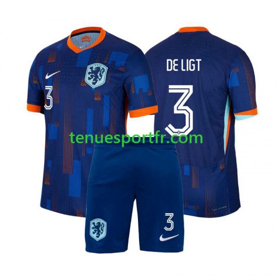 Kit Enfant Maillot Extérieur Pays-Bas Matthijs de Ligt 3 Euro 2024 à Manches Courtes