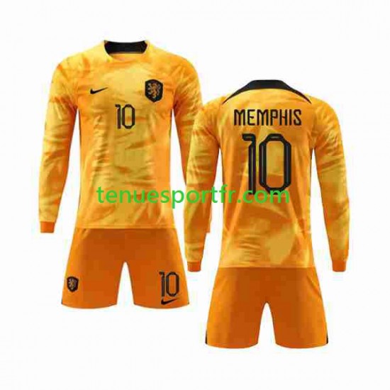Kit Enfant Maillot Domicile Pays-Bas Memphis 10 World Cup 2022 à Manches Longues