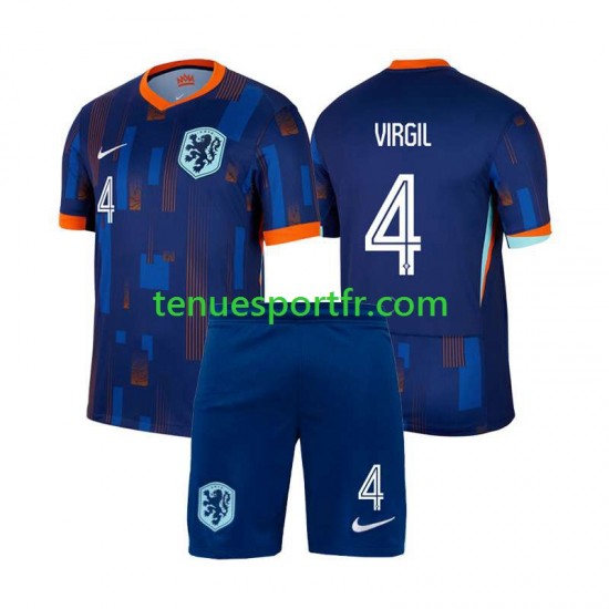 Kit Enfant Maillot Extérieur Pays-Bas Virgil van Dijk 4 Euro 2024 à Manches Courtes