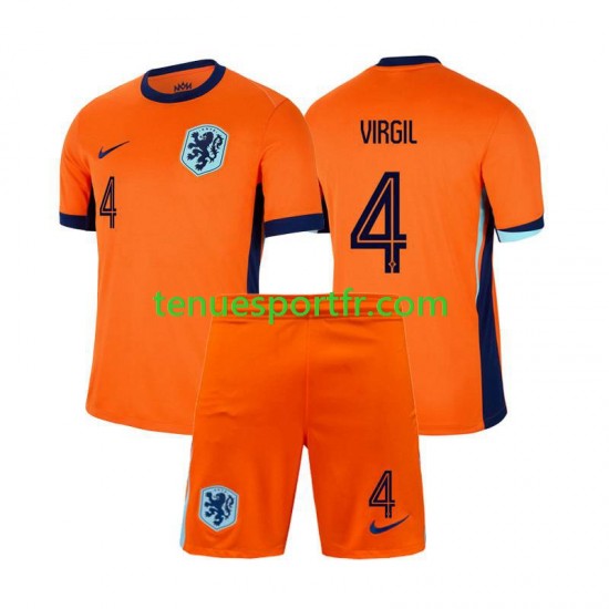 Kit Enfant Maillot Domicile Pays-Bas Virgil van Dijk 4 Euro 2024 à Manches Courtes