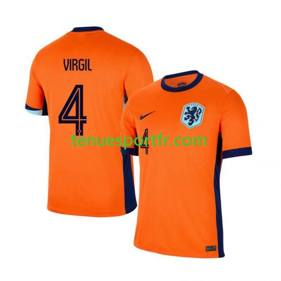 Homme Maillot Domicile Pays-Bas Virgil van Dijk 4 Euro 2024 à Manches Courtes