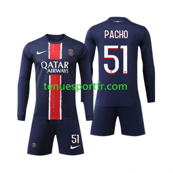 Kit Enfant Maillot Domicile Paris Saint-Germain Pacho 51 2024-2025 à Manches Longues