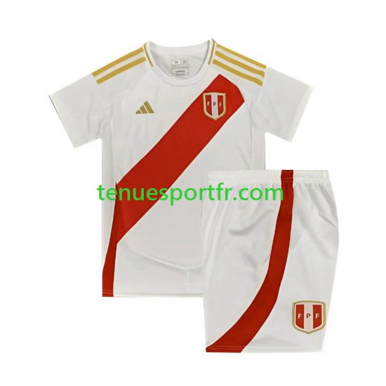 Kit Enfant Maillot Domicile Pérou Copa America 2024 Blanc à Manches Courtes
