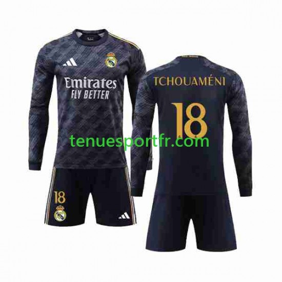 Kit Enfant Maillot Extérieur Real Madrid Aurelien Tchouameni 18 2023-2024 à Manches Longues