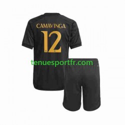 Kit Enfant Maillot Troisième Real Madrid Eduardo Camavinga 12 2023-2024 à Manches Courtes