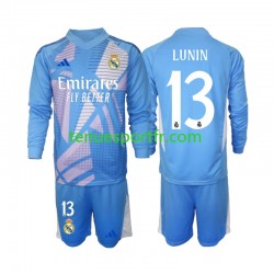Kit Enfant Maillot Domicile Real Madrid Gardien Andriy Lunin 13 2024-2025 à Manches Longues