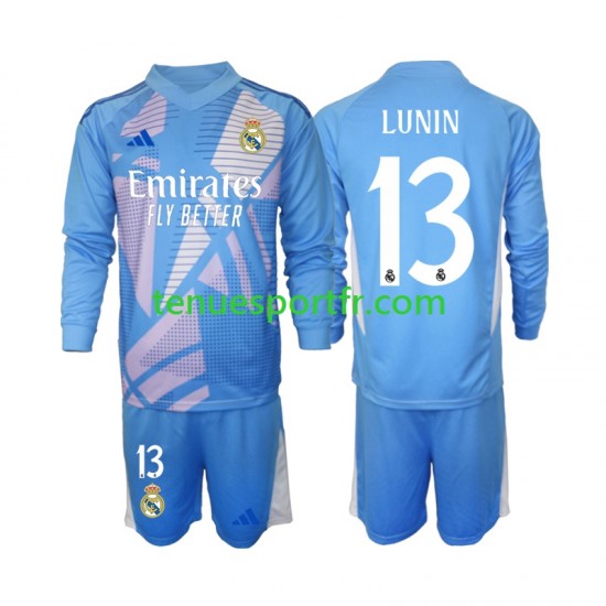 Kit Enfant Maillot Domicile Real Madrid Gardien Andriy Lunin 13 2024-2025 à Manches Longues