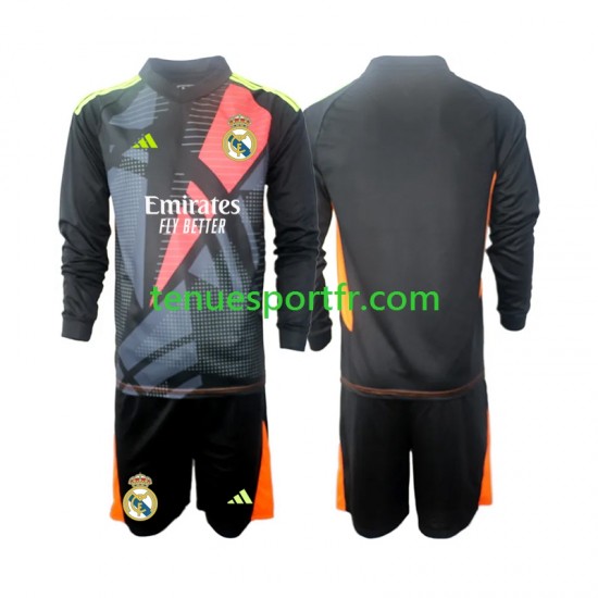Kit Enfant Maillot Extérieur Real Madrid Gardien 2024-2025 Noir à Manches Longues