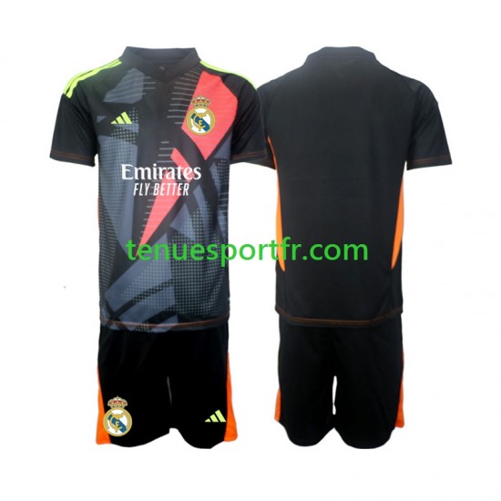 Kit Enfant Maillot Extérieur Real Madrid Gardien 2024-2025 Noir à Manches Courtes