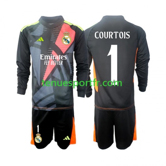Kit Enfant Maillot Extérieur Real Madrid Gardien Thibaut Courtois 1 2024-2025 Noir à Manches Longues