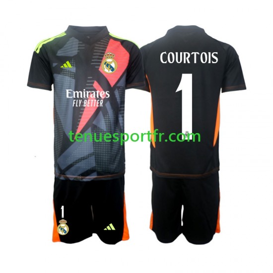 Kit Enfant Maillot Extérieur Real Madrid Gardien Thibaut Courtois 1 2024-2025 Noir à Manches Courtes