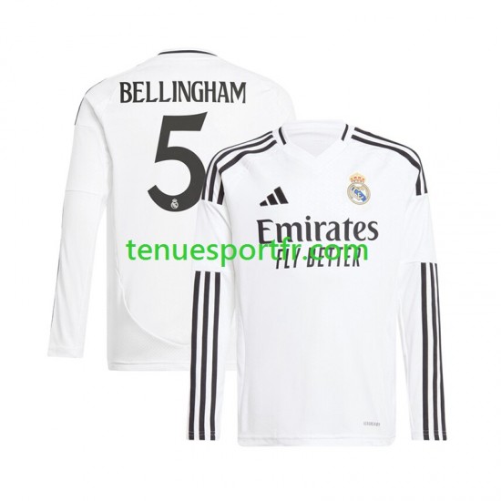 Homme Maillot Domicile Real Madrid Jude Bellingham 5 2024-2025 Blanc à Manches Longues