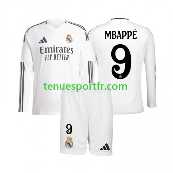Kit Enfant Maillot Domicile Real Madrid Kylian Mbappe 9 2024-2025 à Manches Longues